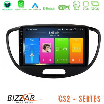 Bizzar cs2 Series 4core Android14 2+32gb Hyundai i10 2008-2014 Navigation Multimedia Tablet 9" με Carplay & Android Auto u-cs2-Hy0551