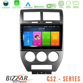Bizzar cs2 Series 4core Android14 2+32gb Jeep Compass/patriot 2007-2008 Navigation Multimedia Tablet 10" με Carplay & Android Auto u-cs2-Jp1023