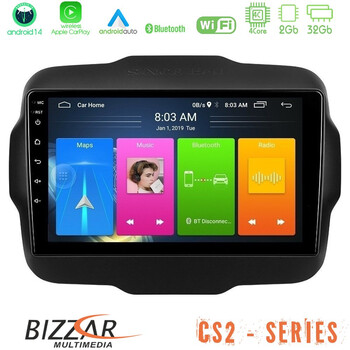 Bizzar cs2 Series 4core Android14 2+32gb Jeep Renegade 2015-2019 Navigation Multimedia Tablet 9" με Carplay & Android Auto u-cs2-Jp134