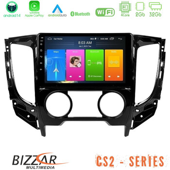 Bizzar cs2 Series 4core Android14 2+32gb Mitsubishi L200 2016-&Gt; &Amp; Fiat Fullback (Manual A/c) Navigation Multimedia Tablet 9" με Carplay & Android Auto u-cs2-Mt0620