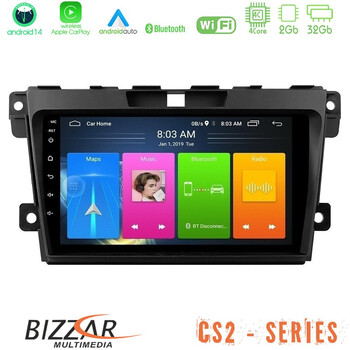 Bizzar cs2 Series 4core Android14 2+32gb Mazda cx-7 2007-2011 Navigation Multimedia Tablet 9" με Carplay & Android Auto u-cs2-Mz968
