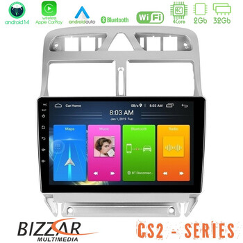 Bizzar cs2 Series 4core Android14 2+32gb Peugeot 307 2002-2008 Navigation Multimedia Tablet 9" με Carplay & Android Auto u-cs2-Pg0655