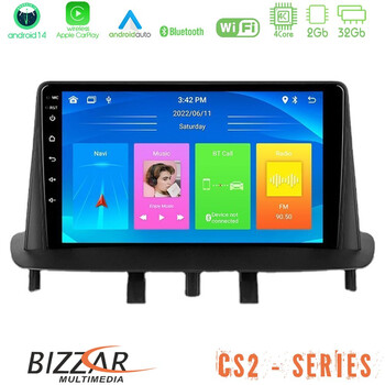 Bizzar cs2 Series 4core Android14 2+32gb Renault Megane 3 2009-2013 Navigation Multimedia Tablet 9" με Carplay & Android Auto u-cs2-Rn0718
