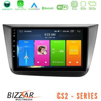 Bizzar cs2 Series 4core Android14 2+32gb Seat Altea 2004-2015 Navigation Multimedia Tablet 9" με Carplay & Android Auto u-cs2-St0840