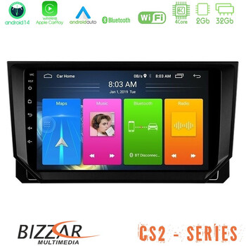 Bizzar cs2 Series 4core Android14 2+32gb Seat Arona/ibiza Navigation Multimedia Tablet 9" με Carplay & Android Auto u-cs2-St0888