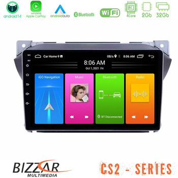 Bizzar cs2 Series 4core Android14 2+32gb Suzuki Alto &Amp; Nissan Pixo Navigation Multimedia Tablet 9″ με Carplay & Android Auto u-cs2-Sz0423