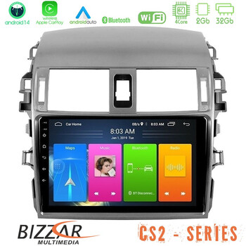 Bizzar cs2 Series 4core Android14 2+32gb Toyota Corolla 2008-2010 Navigation Multimedia Tablet 9" με Carplay & Android Auto u-cs2-Ty0144