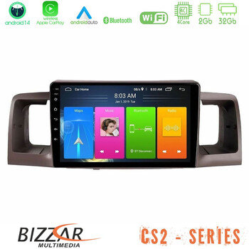 Bizzar cs2 Series 4core Android14 2+32gb Toyota Corolla 2002-2006 Navigation Multimedia Tablet 9" με Carplay & Android Auto (Black) u-cs2-Ty0254bl