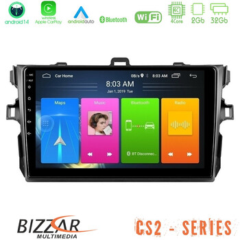 Bizzar cs2 Series 4core Android14 2+32gb Toyota Corolla 2007-2012 Navigation Multimedia Tablet 9" με Carplay & Android Auto u-cs2-Ty0502