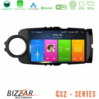 Bizzar cs2 Series 4core Android14 2+32gb Toyota Yaris Navigation Multimedia Tablet 9" (Μαύρο Χρώμα) με Carplay & Android Auto u-cs2-Ty0635