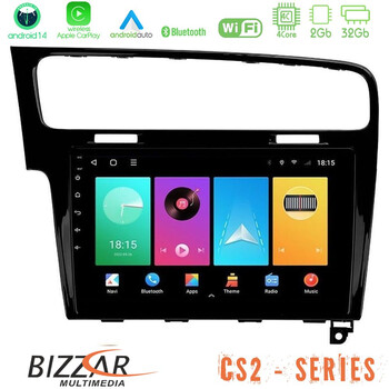 Bizzar cs2 Series 4core Android14 2+32gb vw Golf 7 Navigation Multimedia Tablet 10" με Carplay & Android Auto u-cs2-Vw0003pb