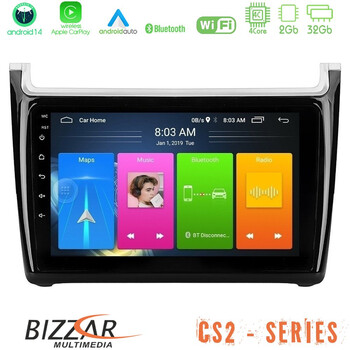 Bizzar cs2 Series 4core Android14 2+32gb vw Polo Navigation Multimedia Tablet 9" με Carplay & Android Auto u-cs2-Vw6901pb