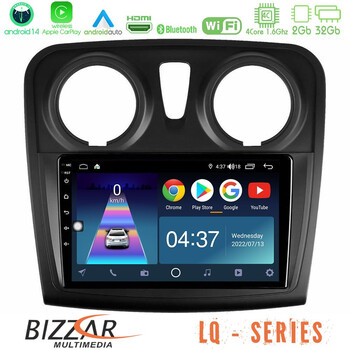 Bizzar lq Series 4core Android14 2+32gb Dacia Sandero/dokker 2014-2020 Navigation Multimedia Tablet 9" με Carplay & Android Auto u-lq-Dc0621