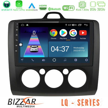 Bizzar lq Series 4core Android14 2+32gb Ford Focus Manual ac Navigation Multimedia Tablet 9" (Μαύρο Χρώμα) με Carplay & Android Auto u-lq-Fd0041mb