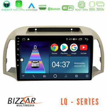 Bizzar lq Series 4core Android14 2+32gb Nissan Micra k12 2002-2010 Navigation Multimedia Tablet 9" με Carplay & Android Auto u-lq-Ns0012