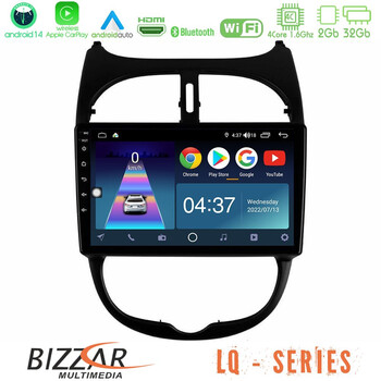 Bizzar lq Series 4core Android14 2+32gb Peugeot 206 Navigation Multimedia Tablet 9" με Carplay & Android Auto u-lq-Pg0540