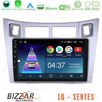Bizzar lq Series 4core Android14 2+32gb Toyota Yaris Navigation Multimedia Tablet 9" (Ασημί Χρώμα) με Carplay & Android Auto u-lq-Ty626s