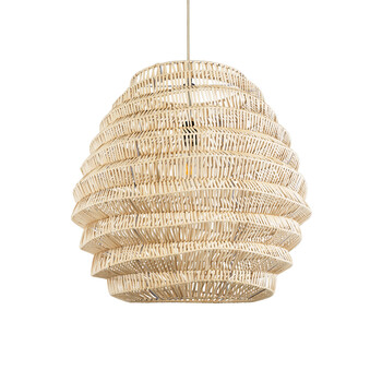 GloboStar® OREGON 02206 Boho Κρεμαστό Φωτιστικό Οροφής Μονόφωτο 1 x E27 AC220-240V IP20 - Φ60 x Υ56cm - Μπεζ Μπαμπού Πλέγμα - 5 Χρόνια Εγγύηση