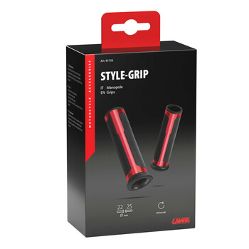 9175.3-LM ΧΕΡΟΥΛΙΑ MOTO STYLE GRIP ΜΑΥΡΟ/ΚΟΚΚΙΝΟ ΧΡΩΜΑ 22mm+25mm 12cm LAMPA - 2 τεμ.