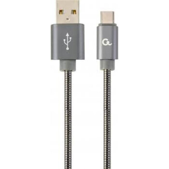 Gembird Cc- USB2s-amcm-2m-bg USB-C 2.0 Cable (Am/cm) Metal Plugs, Spiral Braid, 2m, Metallic Gray (CC-USB2S-AMCM-2M-BG) (GEMCC-USB2S-AMCM-2M-BG)