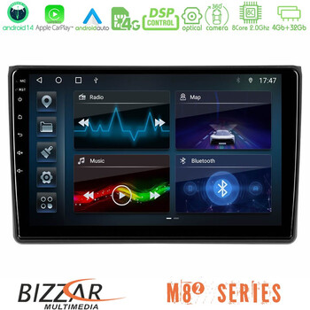 Bizzar m8² Series 8core Android14 4+32gb  Audi a4 b7 Navigation Multimedia Tablet 9" με Carplay & Android Auto u-m82-Au0827
