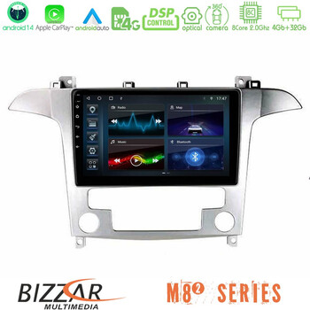 Bizzar m8² Series 8core Android14 4+32gb  Ford s-max 2006-2012 Navigation Multimedia Tablet 9″ με Carplay & Android Auto u-m82-Fd409s