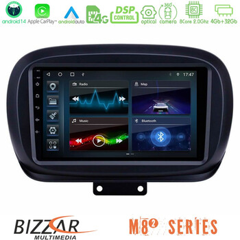 Bizzar m8² Series 8core Android14 4+32gb  Fiat 500x Navigation Multimedia Tablet 9" με Carplay & Android Auto u-m82-Ft0534