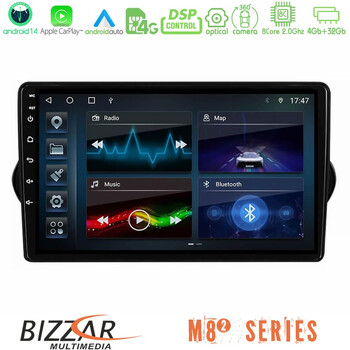 Bizzar m8² Series 8core Android14 4+32gb  Fiat Tipo 2015-2022 (Sedan) Navigation Multimedia Tablet 9" με Carplay & Android Auto u-m82-Ft0802