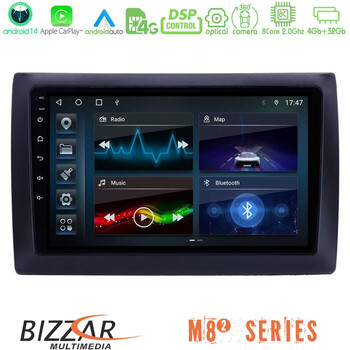 Bizzar m8² Series 8core Android14 4+32gb  Fiat Stilo Navigation Multimedia Tablet 9" με Carplay & Android Auto u-m82-Ft0824