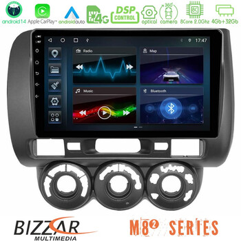 Bizzar m8² Series 8core Android14 4+32gb  Honda Jazz 2002-2008 (Manual A/c) Navigation Multimedia Tablet 9" με Carplay & Android Auto u-m82-Hd0589