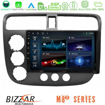 Bizzar m8² Series 8core Android14 4+32gb  Honda Civic 2001-2005 Navigation Multimedia Tablet 9" με Carplay & Android Auto u-m82-Hd174n