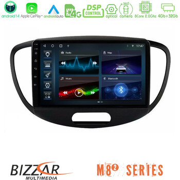 Bizzar m8² Series 8core Android14 4+32gb  Hyundai i10 2008-2014 Navigation Multimedia Tablet 9" με Carplay & Android Auto u-m82-Hy0551