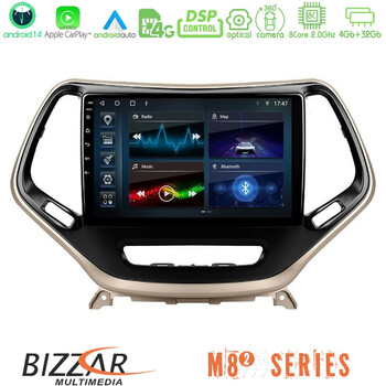 Bizzar m8² Series 8core Android14 4+32gb  Jeep Cherokee 2014-2019 Navigation Multimedia Tablet 9" με Carplay & Android Auto u-m82-Jp0077
