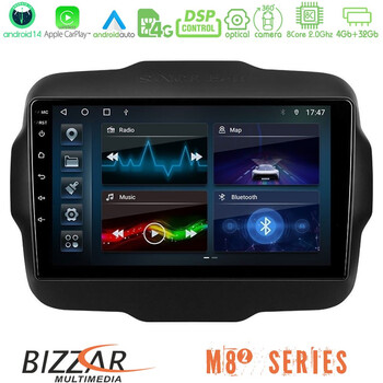 Bizzar m8² Series 8core Android14 4+32gb  Jeep Renegade 2015-2019 Navigation Multimedia Tablet 9" με Carplay & Android Auto u-m82-Jp134