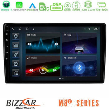 Bizzar m8² Series 8core Android14 4+32gb  kia Ceed 2007-2009 Navigation Multimedia Tablet 9″ με Carplay & Android Auto με Carplay & Android Auto u-m82-Ki1099