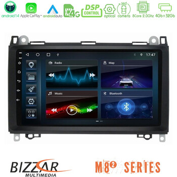 Bizzar m8² Series 8core Android14 4+32gb  Mercedes A/b/vito/sprinter Class Navigation Multimedia Tablet 9" με Carplay & Android Auto u-m82-Mb0759