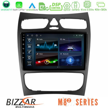 Bizzar m8² Series 8core Android14 4+32gb  Mercedes clk Class W209 2000-2004 Navigation Multimedia Tablet 9" με Carplay & Android Auto u-m82-Mb1452