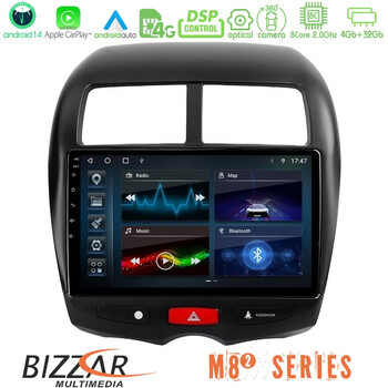 Bizzar m8² Series 8core Android14 4+32gb  Mitsubishi asx Navigation Multimedia Tablet 10" με Carplay & Android Auto u-m82-Mt0075