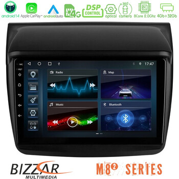 Bizzar m8² Series 8core Android14 4+32gb  Mitsubishi L200 Navigation Multimedia Tablet 9" με Carplay & Android Auto u-m82-Mt0314
