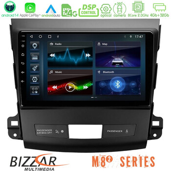 Bizzar m8² Series 8core Android14 4+32gb  Mitsubishi Outlander/citroen c-Crosser/peugeot 4007 Navigation Multimedia Tablet 9" με Carplay & Android Auto u-m82-Mt662