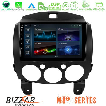Bizzar m8² Series 8core Android14 4+32gb  Mazda 2 2008-2014 Navigation Multimedia Tablet 9" με Carplay & Android Auto u-m82-Mz0667