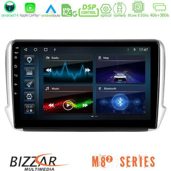 Bizzar m8² Series 8core Android14 4+32gb  Peugeot 208/2008 Navigation Multimedia Tablet 10" με Carplay & Android Auto u-m82-Pg0164