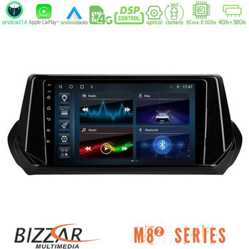 Bizzar m8² Series 8core Android14 4+32gb  Peugeot 208 2019-2023 Navigation Multimedia Tablet 9" με Carplay & Android Auto u-m82-Pg1071