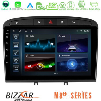 Bizzar m8² Series 8core Android14 4+32gb  Peugeot 308/rcz Navigation Multimedia Tablet 9" με Carplay & Android Auto u-m82-Pg705b
