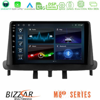 Bizzar m8² Series 8core Android14 4+32gb  Renault Megane 3 2009-2013 Navigation Multimedia Tablet 9" με Carplay & Android Auto u-m82-Rn0718