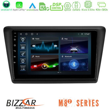 Bizzar m8² Series 8core Android14 4+32gb  Skoda Rapid 2013-2017 Navigation Multimedia Tablet 9" με Carplay & Android Auto u-m82-Sk1067