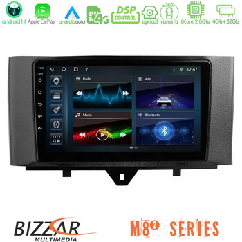 Bizzar m8² Series 8core Android14 4+32gb  Smart 451 Facelift Navigation Multimedia Tablet 9" με Carplay & Android Auto u-m82-Sm0831