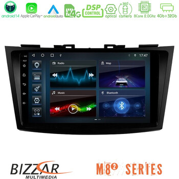 Bizzar m8² Series 8core Android14 4+32gb  Suzuki Swift 2011-2016 Navigation Multimedia Tablet 9" με Carplay & Android Auto u-m82-Sz523