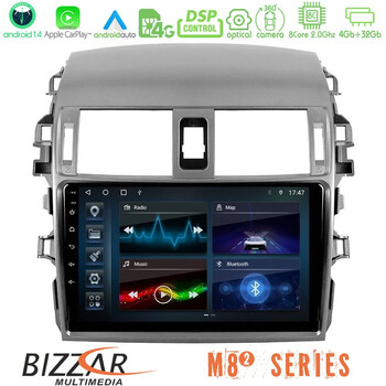 Bizzar m8² Series 8core Android14 4+32gb  Toyota Corolla 2008-2010 Navigation Multimedia Tablet 9" με Carplay & Android Auto u-m82-Ty0144