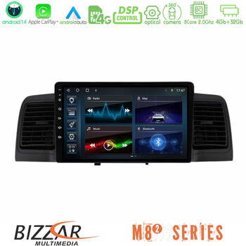 Bizzar m8² Series 8core Android14 4+32gb  Toyota Corolla 2002-2006 Navigation Multimedia Tablet 9" με Carplay & Android Auto (Black) u-m82-Ty0254bl